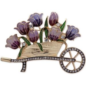 ANNE KLEIN BASIC GOLD-TONE & CRYSTAL FLOWER CART PIN